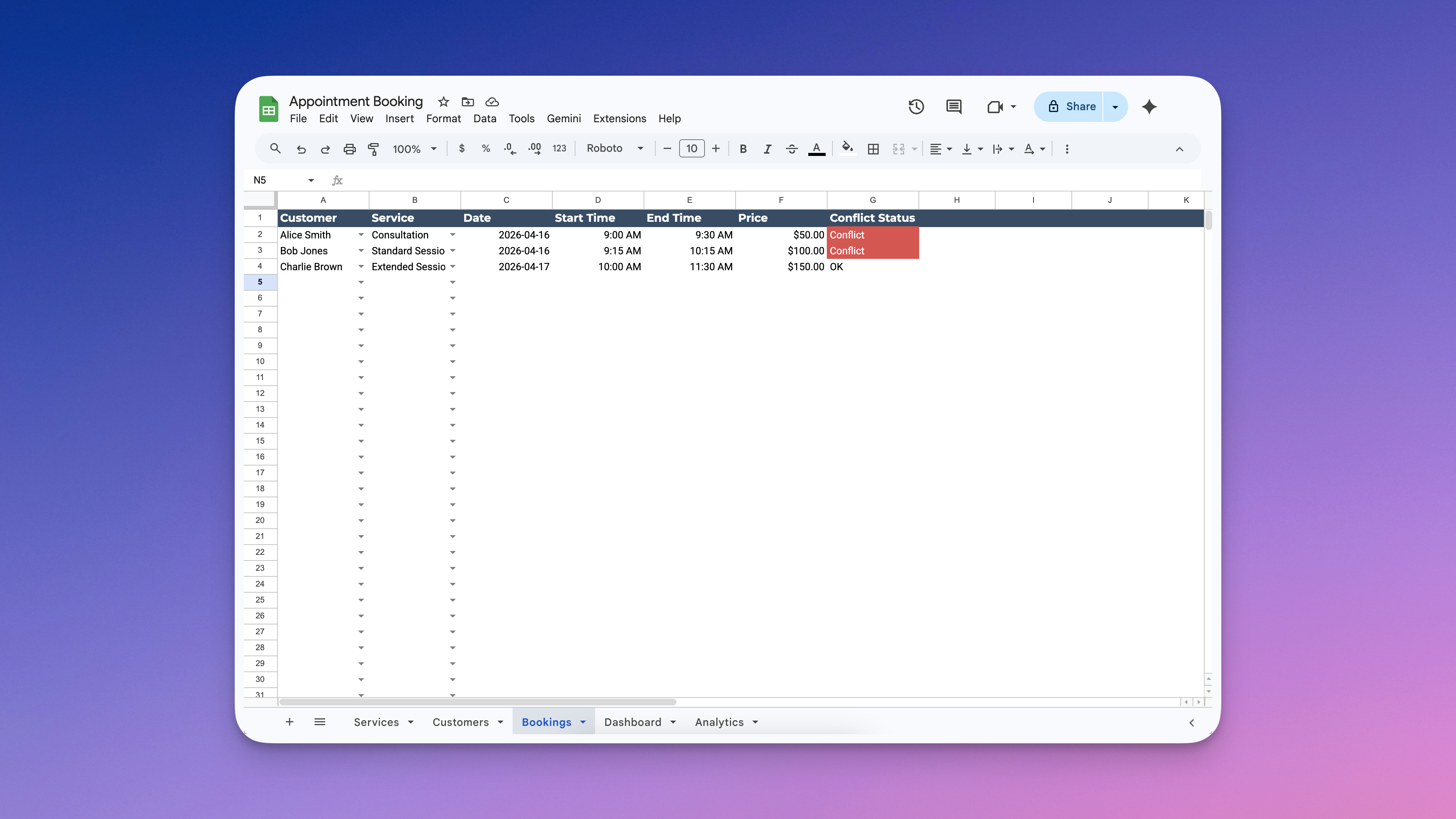 Mengelola pemesanan janji temu menggunakan spreadsheet - prosesnya kacau