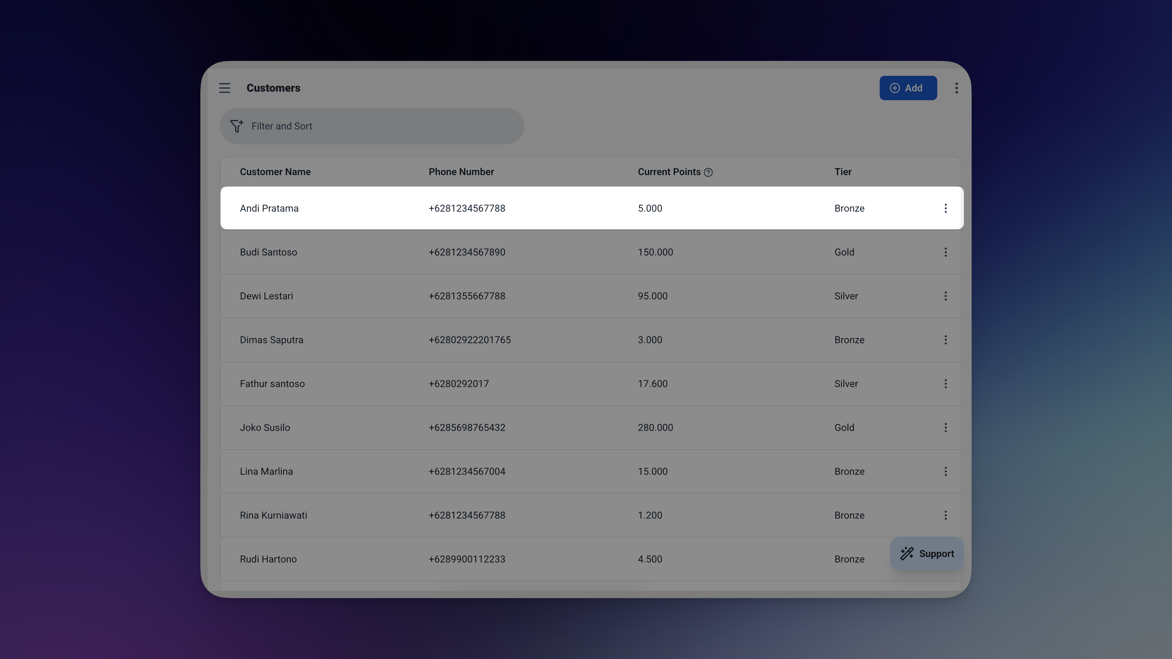 Ambisius Customers table updated with a new Tier field showing sample values Bronze, Silver, and Gold next to customer names