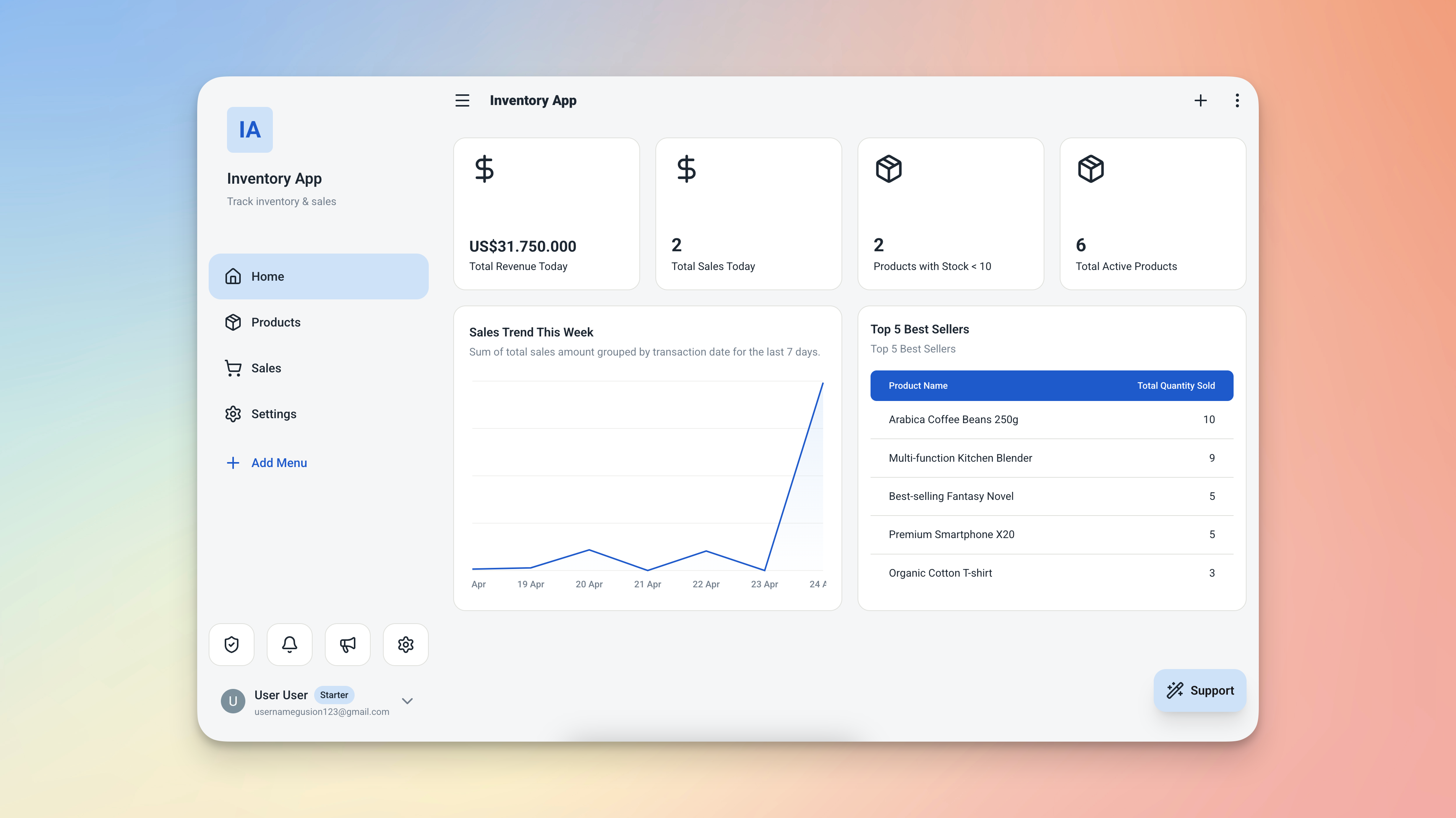 Ambisius fully built inventory management app dashboard ready to use after a short AI chat