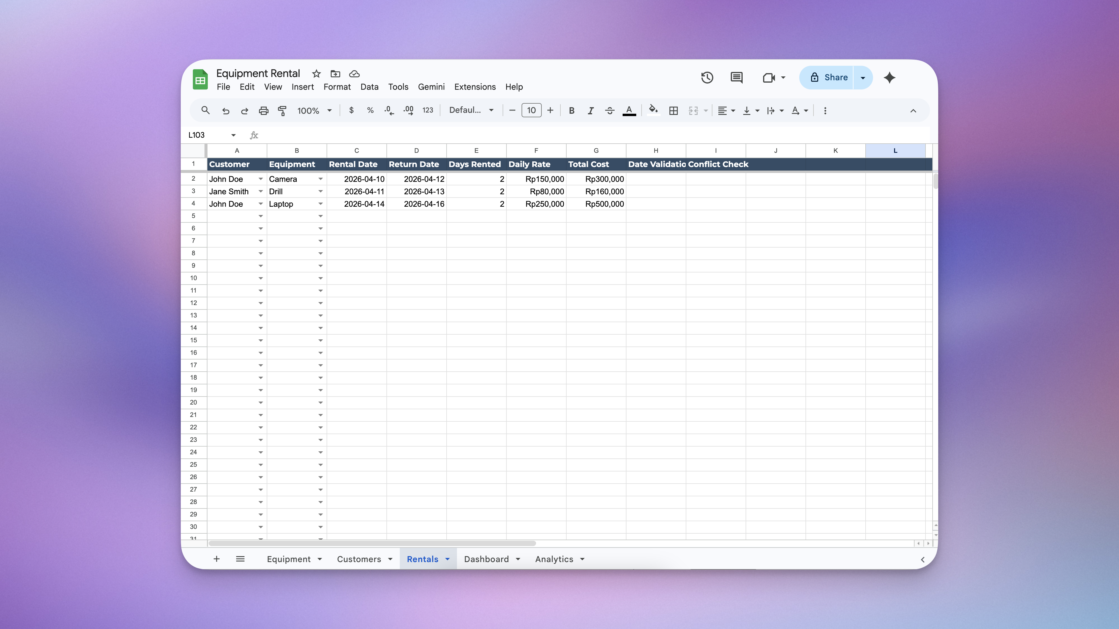 Managing equipment rental using spreadsheets - the process is chaotic